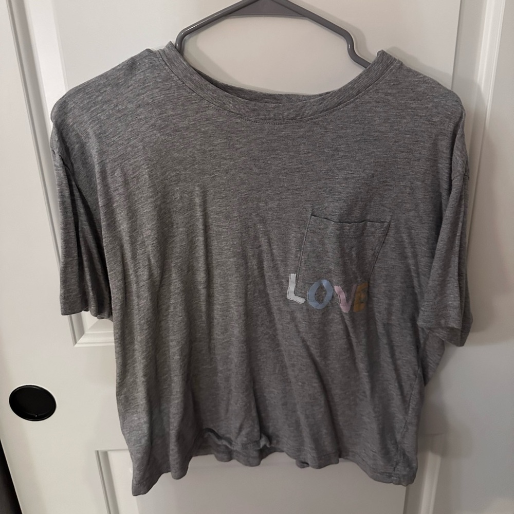 P.J. Salvage Grey Crop LOVE pocket t-shirt Size M